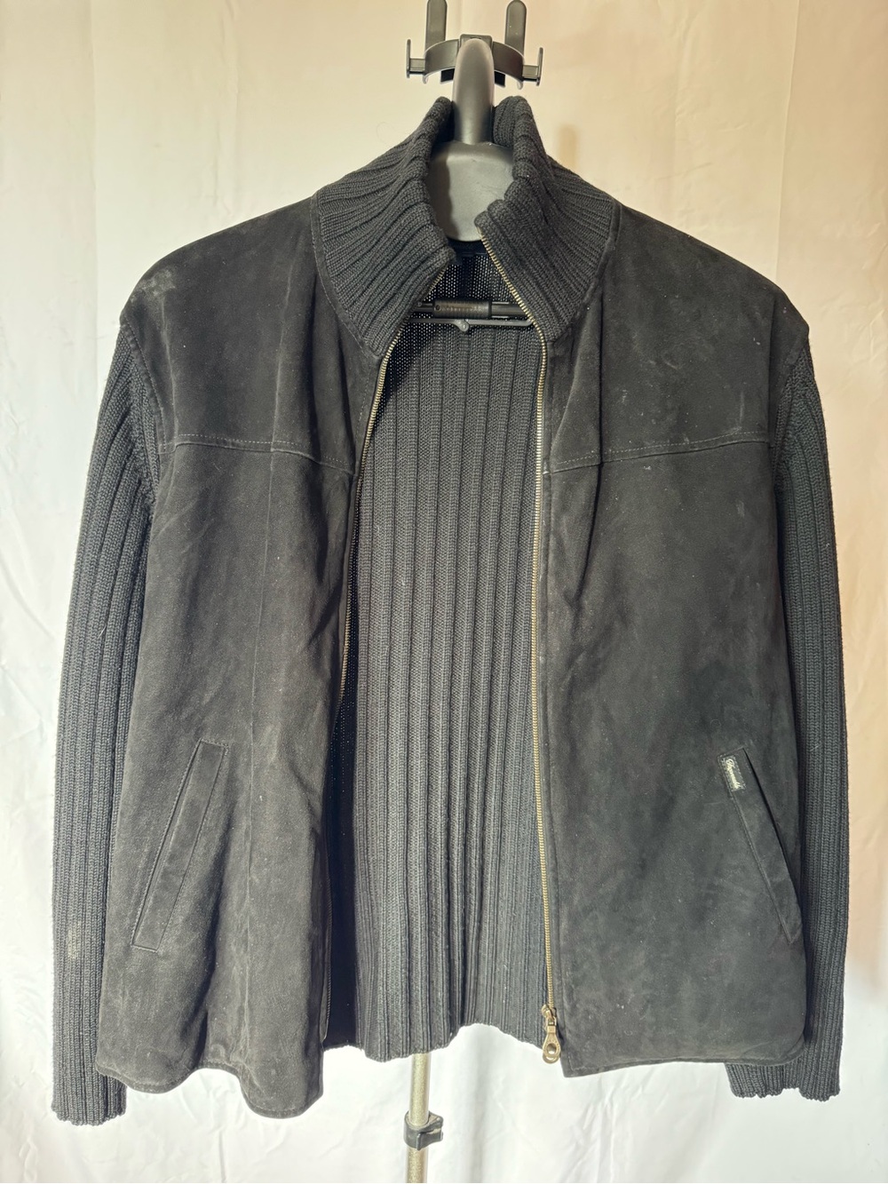Faconnable Black Suede & Knit Zip Jacket